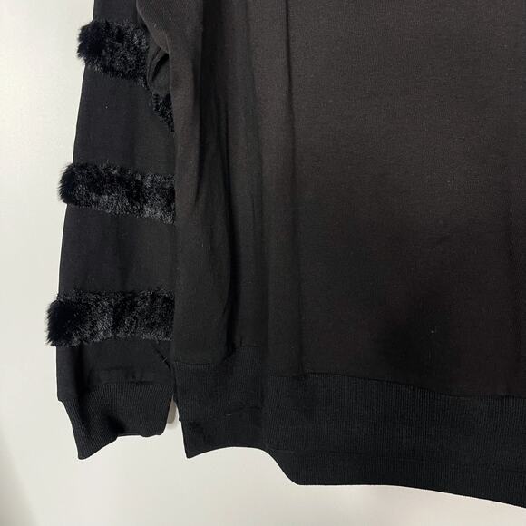 New See and Be Seen Small S Black Faux Fur Striped Detail Crew Neck Sweatshirt - Picture 5 of 11